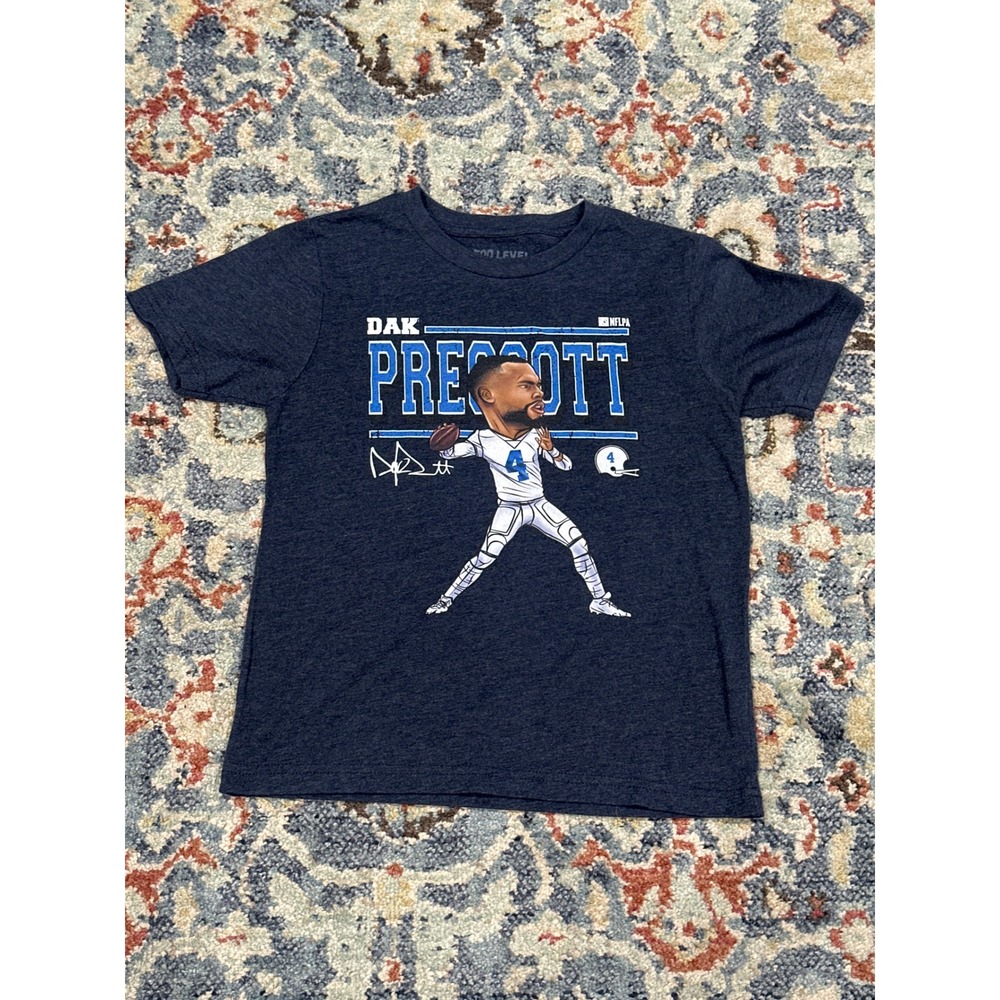 500 Level Dak Prescott NFL‎ Dallas Cowboys Boys Small Navy Graphic Tee EUC